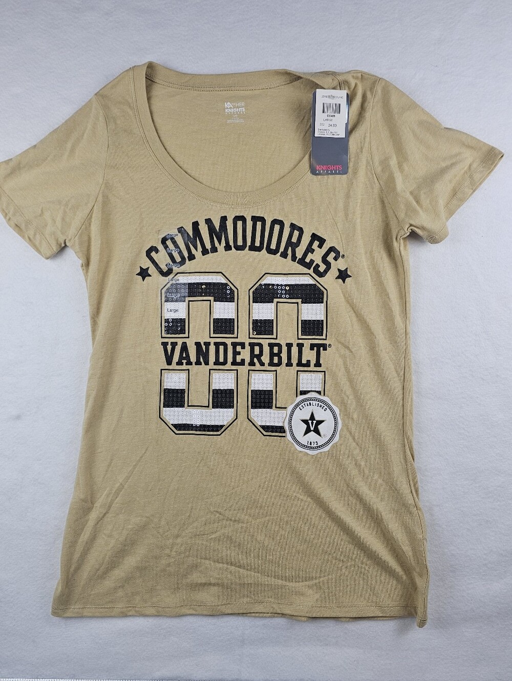 Knights Apparel Vanderbilt Commodores T-Shirt Tunic Sequins 88 NWT L 11/13